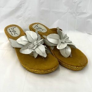 Born BOC Womens Cork Wedge Leather Flower Sandles Size 7